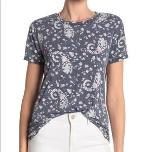 LUCKY BRAND navy floral burnout top